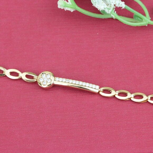 "Rose Gold Floral Design Bracelet with Sparkling Zircon Accents, XPBL0968 - Picture 1 of 12